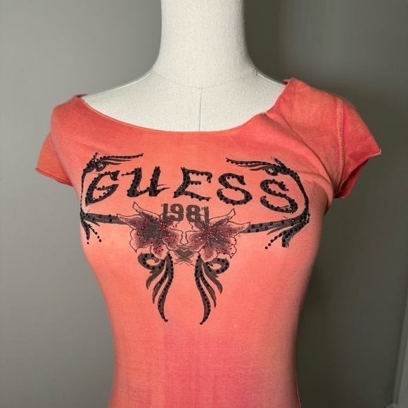 Guess Y2K island girl rhinestone goth tee Xs - Picture 3 of 7